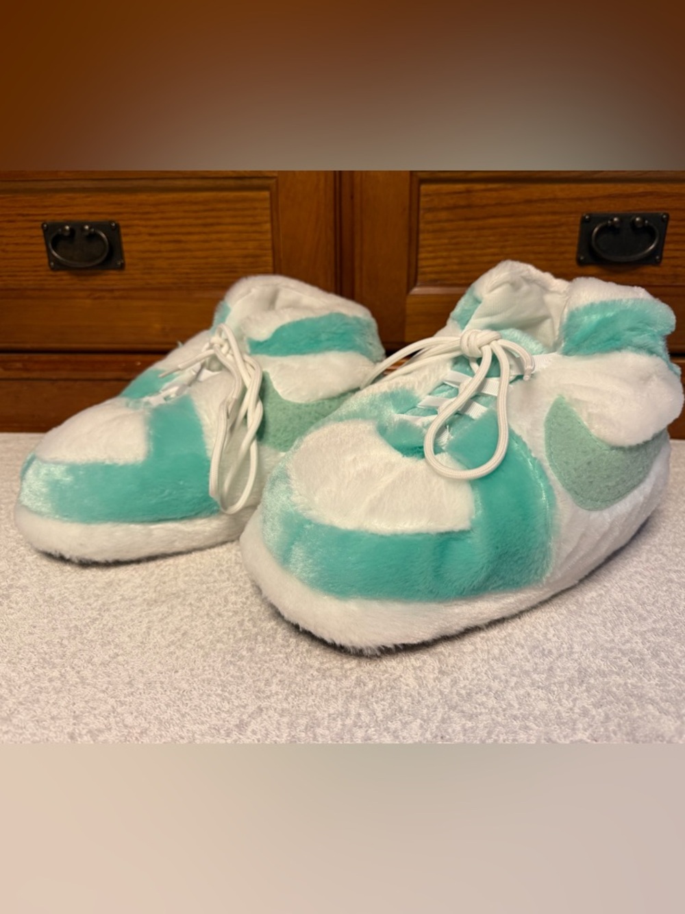 Plush High-Top Fuzzy Slipper Sneakers AJ1 Inspired Mint Novelty White-Elephant